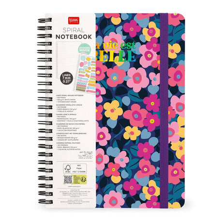 Caderno A4 em Espiral Pautado com Folha de Autocolantes Flores Legami