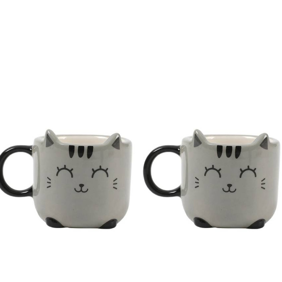 Conjunto 2 Chávenas Café Gato Cinza