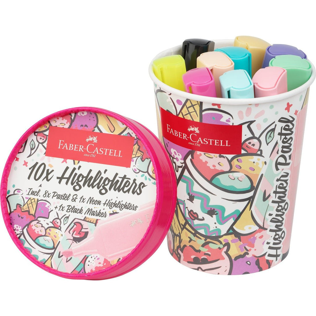 "Copo Gelado" com 10 Sublinhadores Tons Pastel Faber-Castell