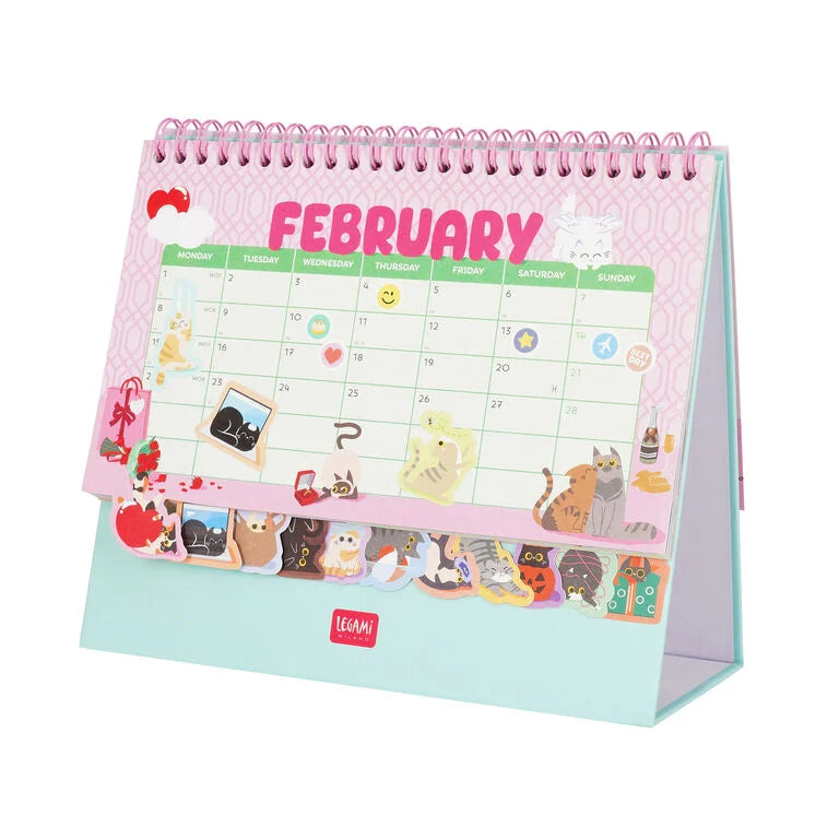 Calendário de Mesa 2027 com Autocolantes Gatinhos Legami