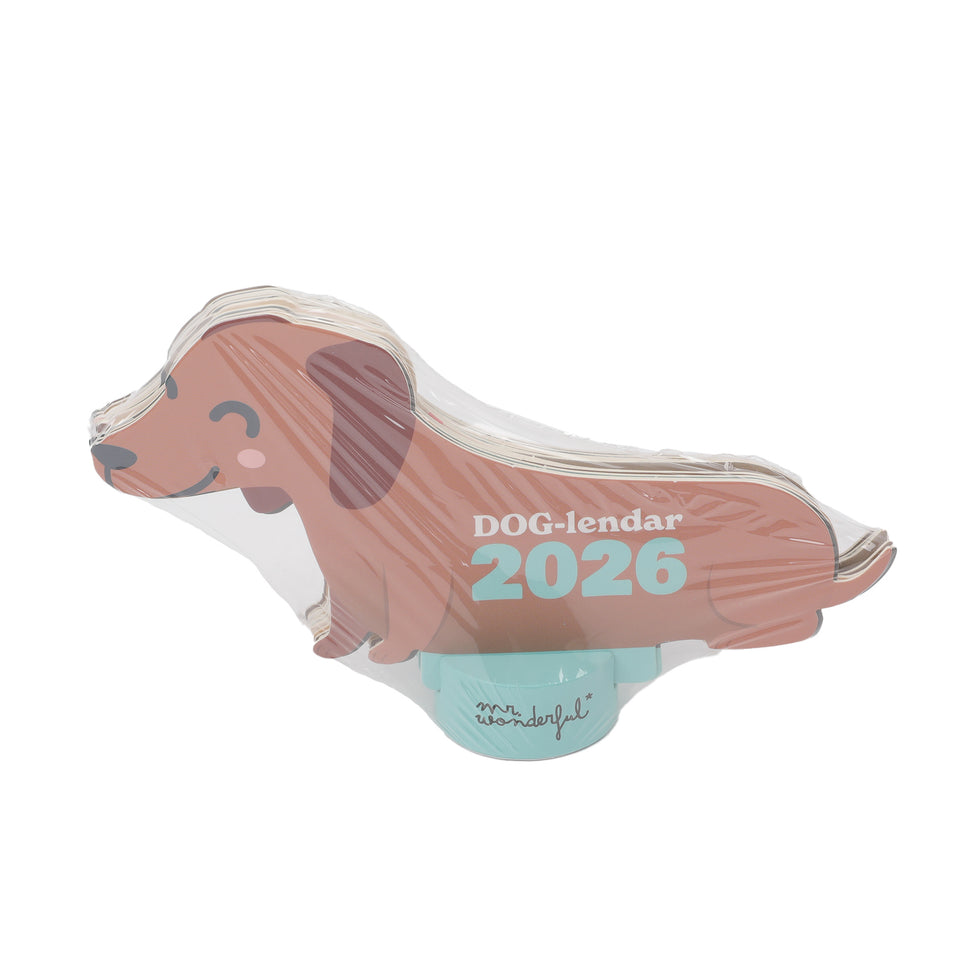 Calendário de Secretária Mr.Wonderful 2026 com base - Cão Salsicha