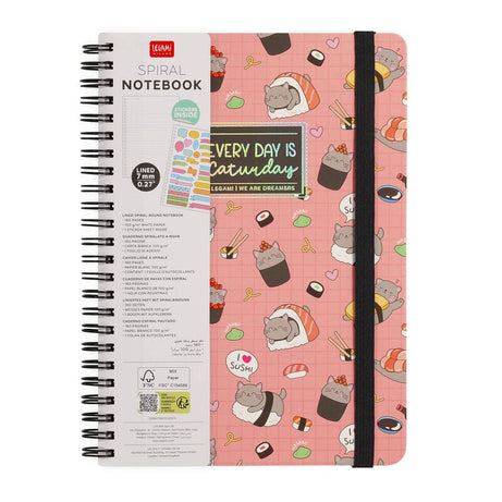 Caderno A5 Espiral Pautado Sushi Cat Legami
