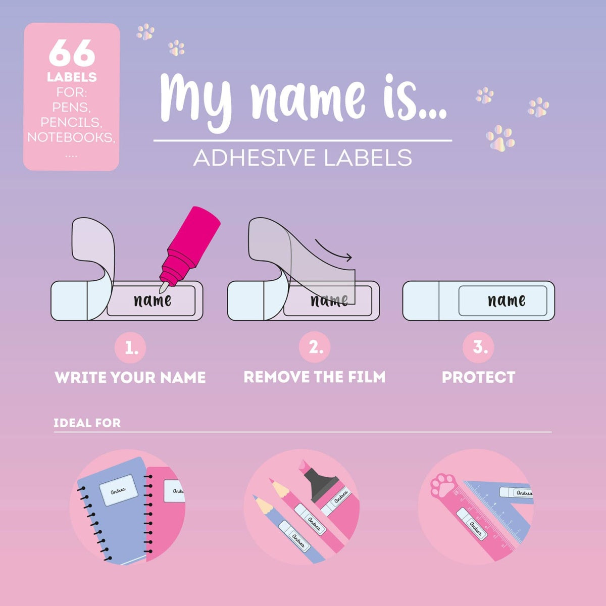 Conjunto 66 Etiquetas com Película Protetora Gatinho Legami BTS
