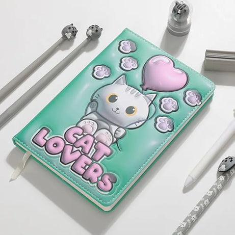 Caderno 3D A5 Gato Branco Folhas Lisas Itotal
