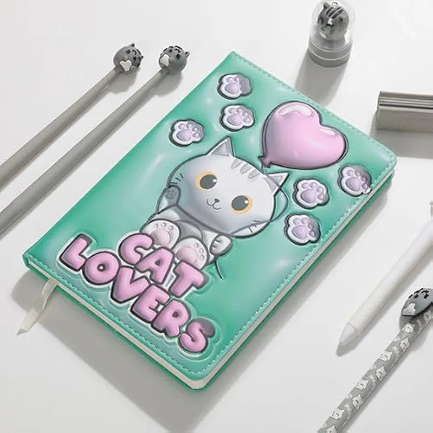 Caderno 3D A5 Gato Branco Folhas Lisas Itotal