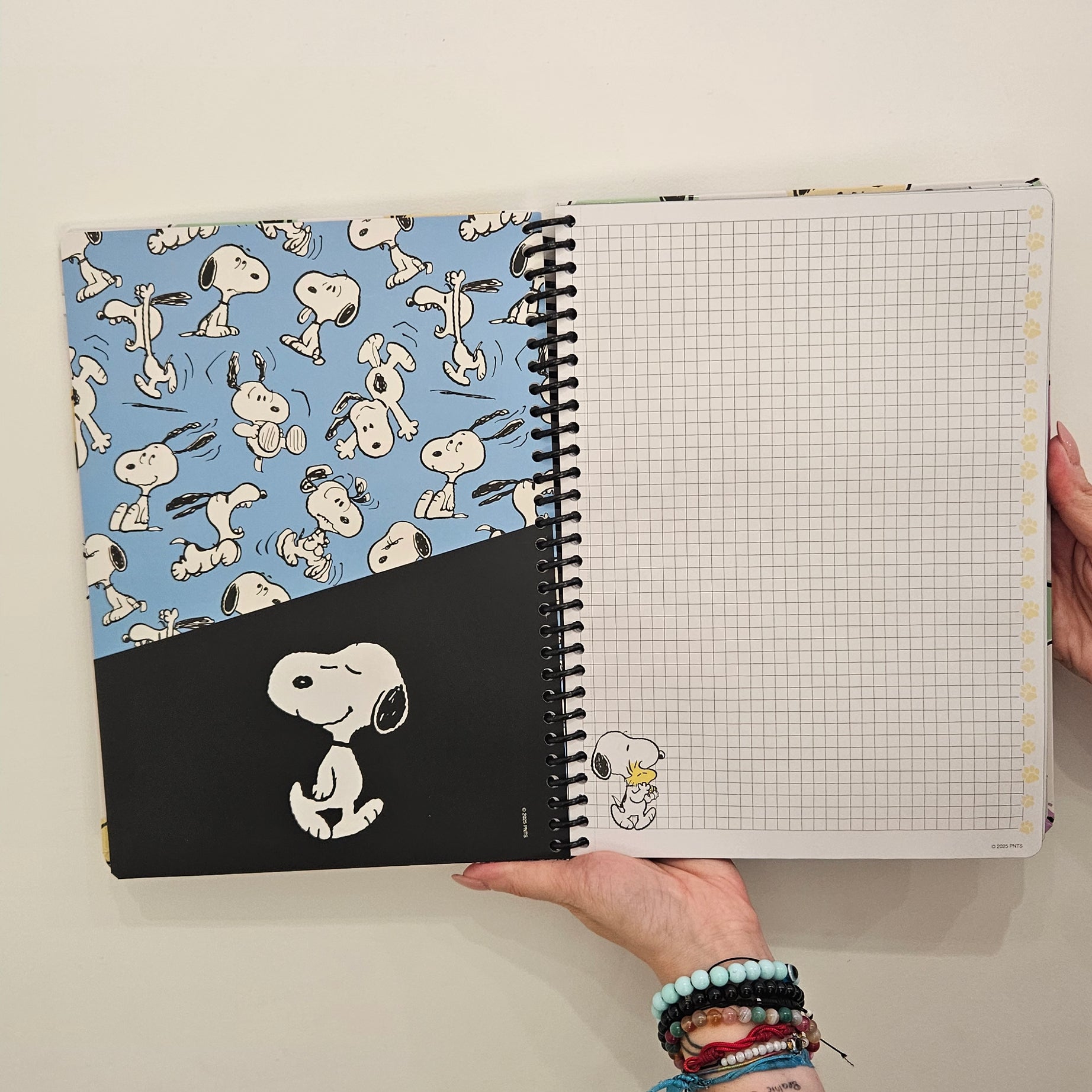 Caderno A4 Snoopy Quadriculado em Espiral com Folha de Autocolantes e Envelope