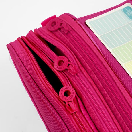 Estojo Triplo com Várias Divisórias Rosa Neon