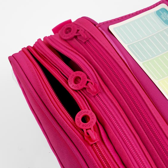 Estojo Triplo com Várias Divisórias Rosa Neon