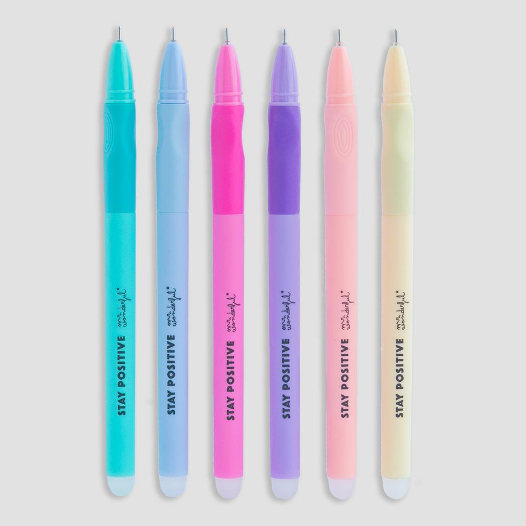 Conjunto 6 Canetas Apagáveis em Estojo Transparente "Stay Positive" Mr.Wonderful