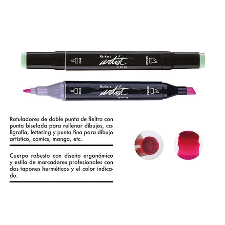 Estojo com 30 Marcadores Dupla Ponta Artist By Alex Bog