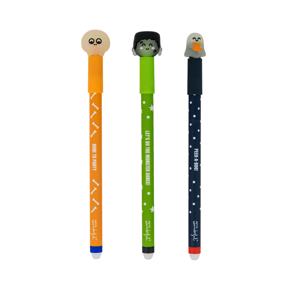 Conjunto 3 Canetas Apagáveis que Brilham no Escuro Halloween  Mr.Wonderful