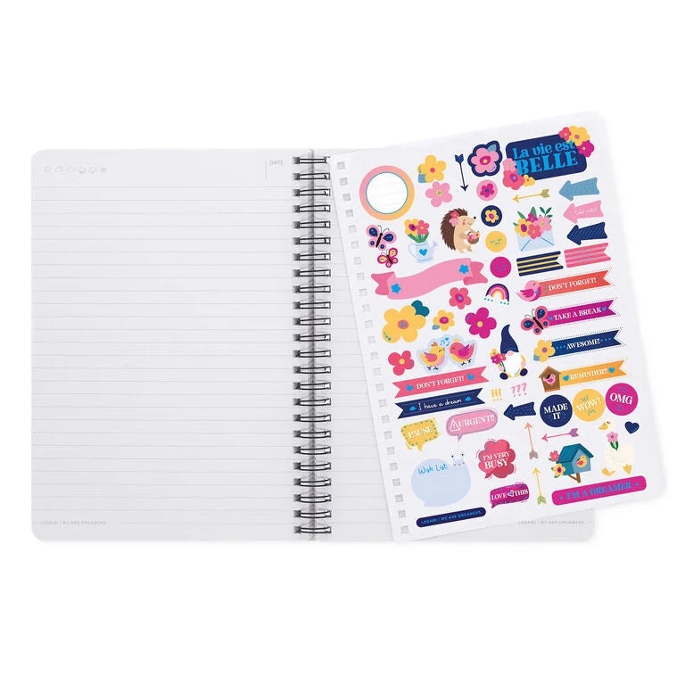 Caderno A5 em Espiral Pautado com Folha de Autocolantes Flores Legami