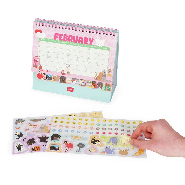 Calendário de Mesa 2027 com Autocolantes Gatinhos Legami