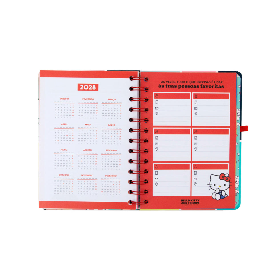 Agenda Semanal Pequena 2026/2027 Mr.Wonderful Hello Kitty & Friends com 3 Canetas Apagáveis "Somos a Melhor Equipa