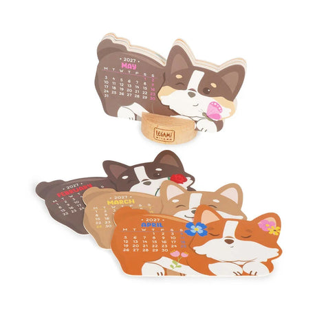Calendário 2027 Corgi com Base em Madeira Legami