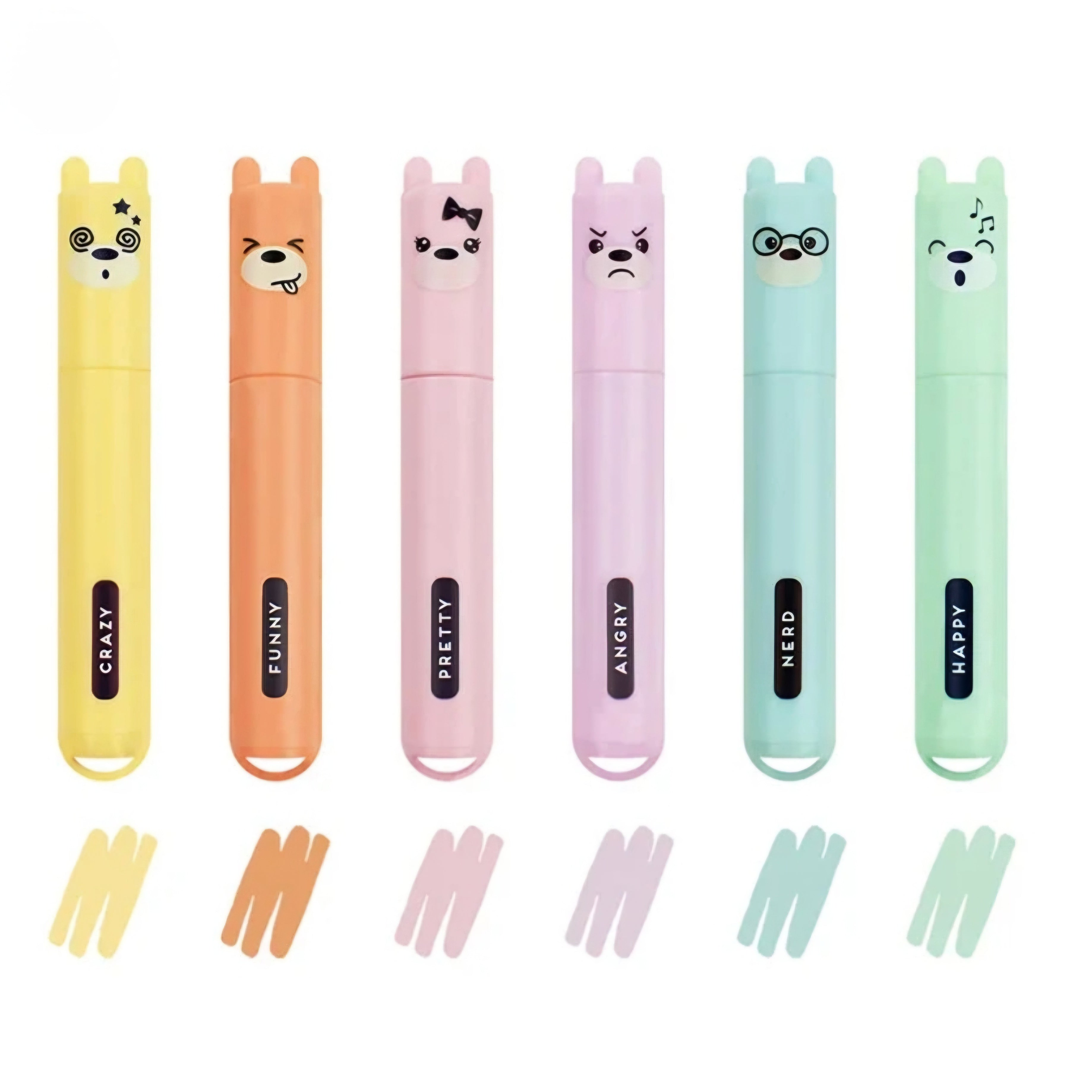 Conjunto 6 Mini Sublinhadores Pastel Ursinhos das Emoções Legami