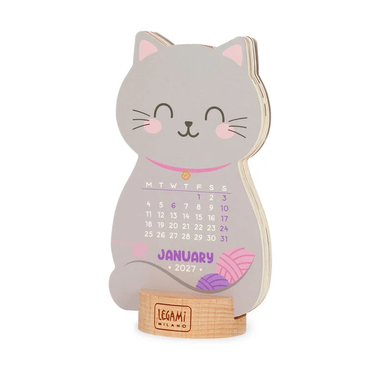 Calendário 2027 Gatinho com Base em Madeira Legami