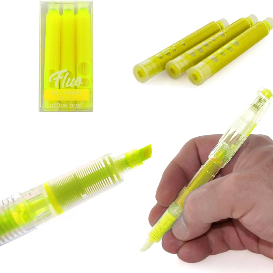 Conjunto 3 Recargas Amarelas para Sublinhadores Office Box