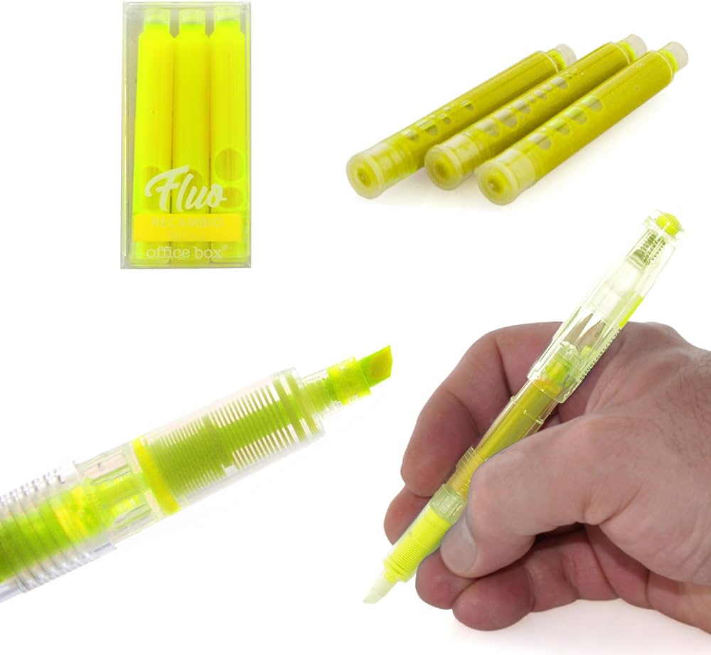 Conjunto 3 Recargas Amarelas para Sublinhadores Office Box