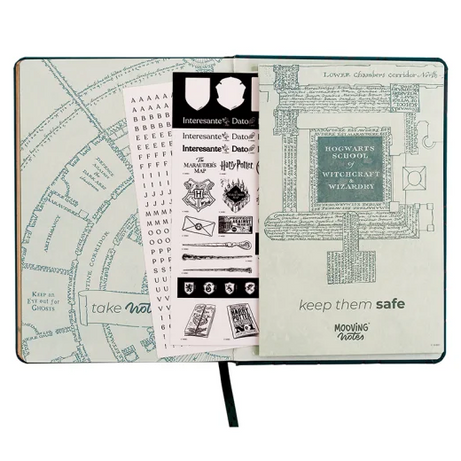 Caderno Premium A5 Pautado com Folhas Ilustradas e  Autocolantes Harry Potter