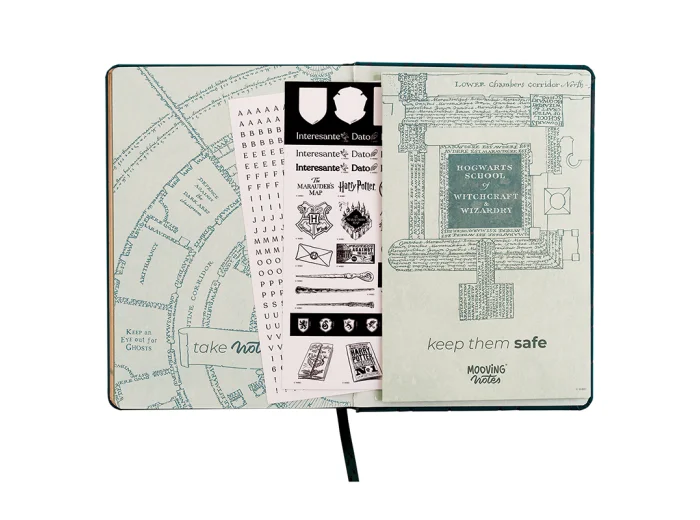 Caderno Premium A5 Pautado com Folhas Ilustradas e  Autocolantes Harry Potter