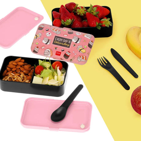 Caixa de Almoço com Divisórias e Talheres Sushi Cat Legami