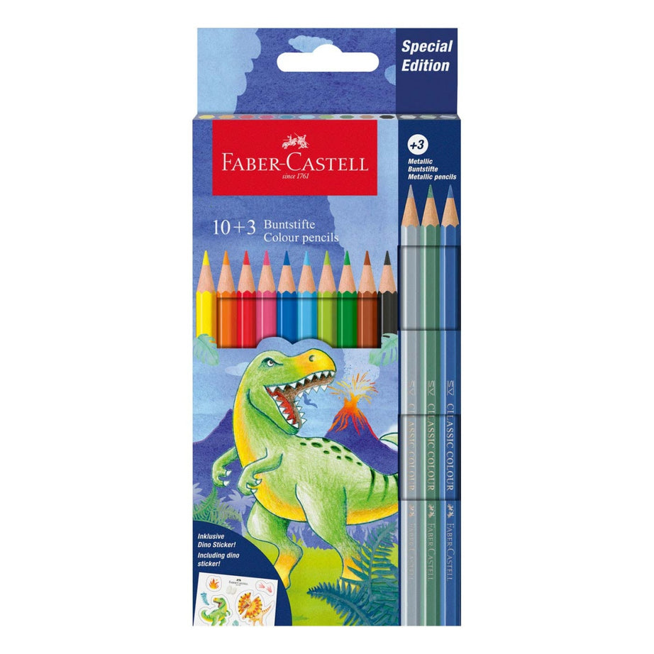 Conjunto Lápis Colorir 10+3 Dinossauro com Autocolantes Faber-Castell