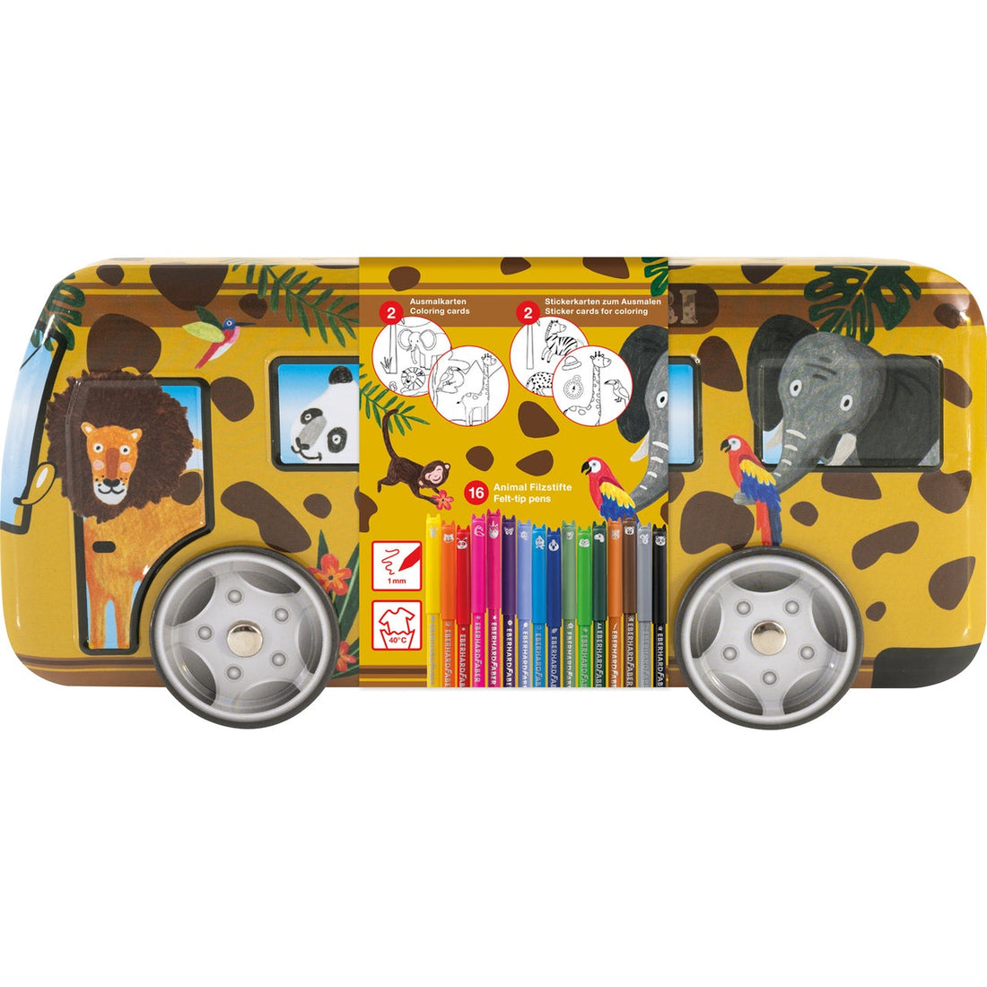 Carrinha Safari com 16 Marcadores de Colorir + 2 cartões para colorir + 2 folhas de autocolantes EberhardFaber