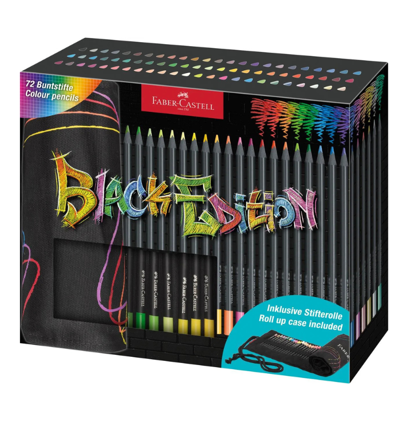 Estojo Black Edition Roll-up com 72 Lápis de Colorir Faber-Castell