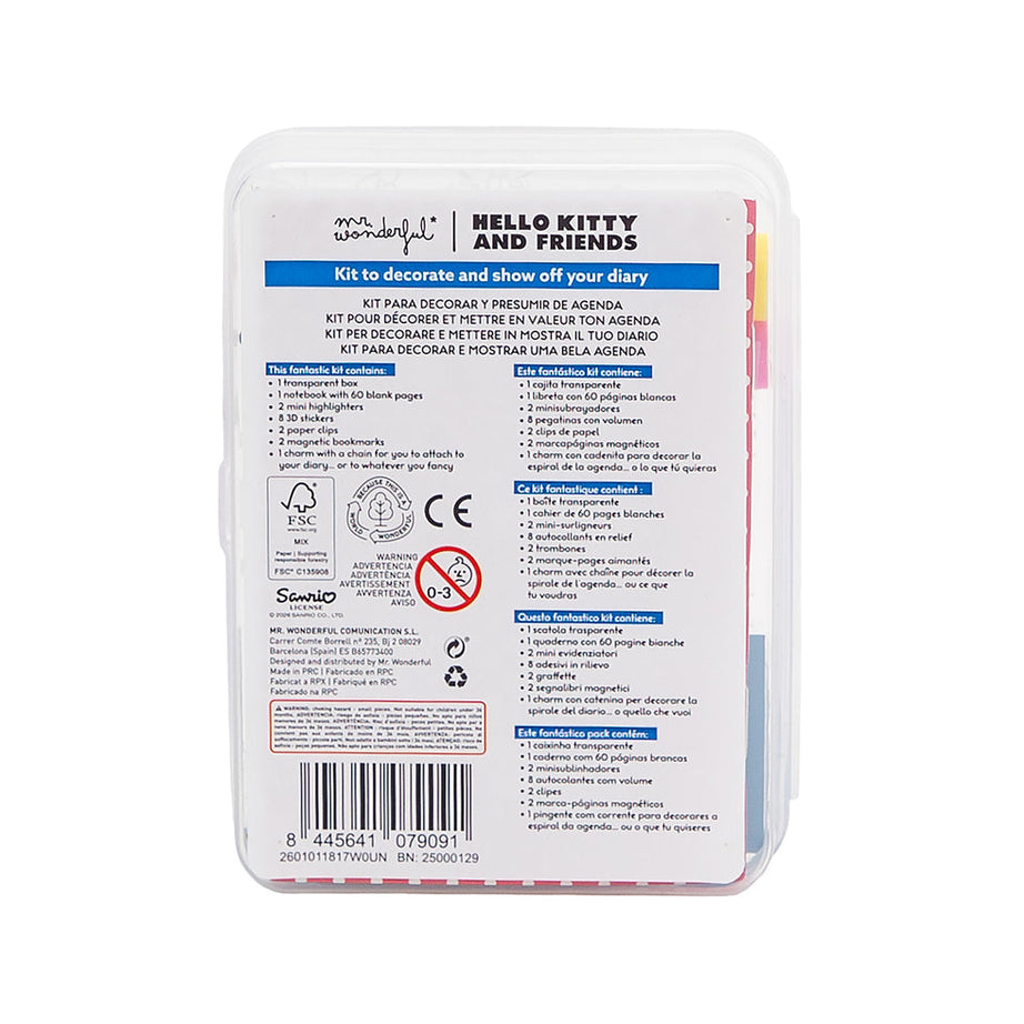 Kit de Papelaria e para Decorar  Agenda Mr.Wonderful Hello Kitty & Friends