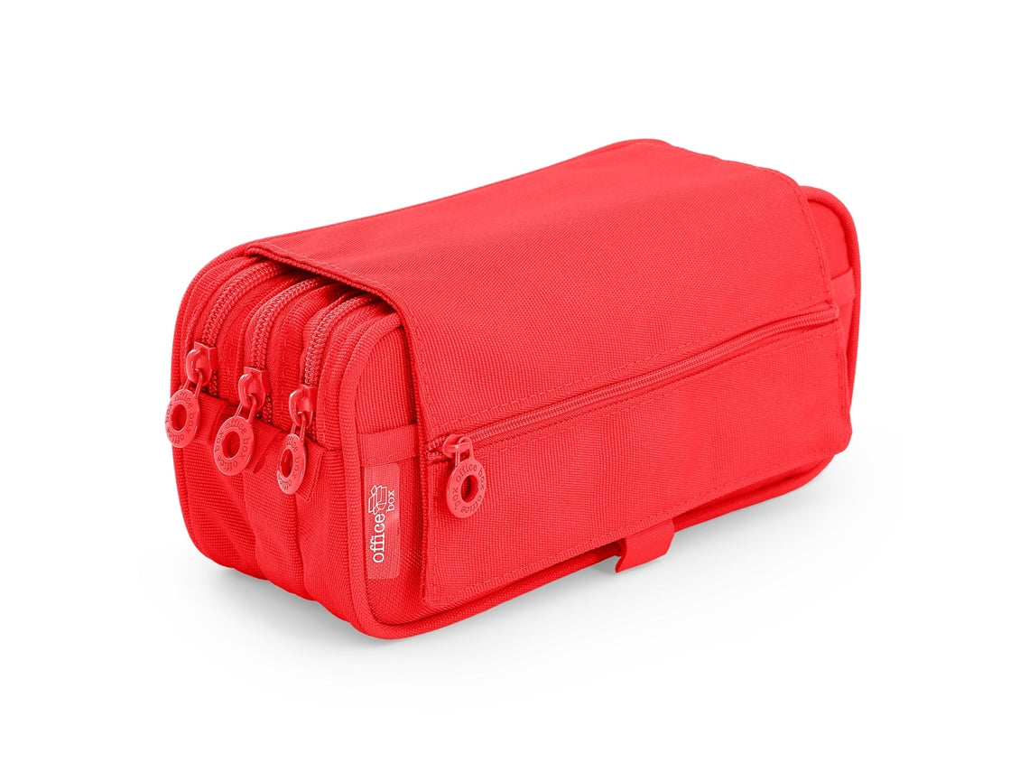 Estojo Triplo com Várias Divisórias Vermelho