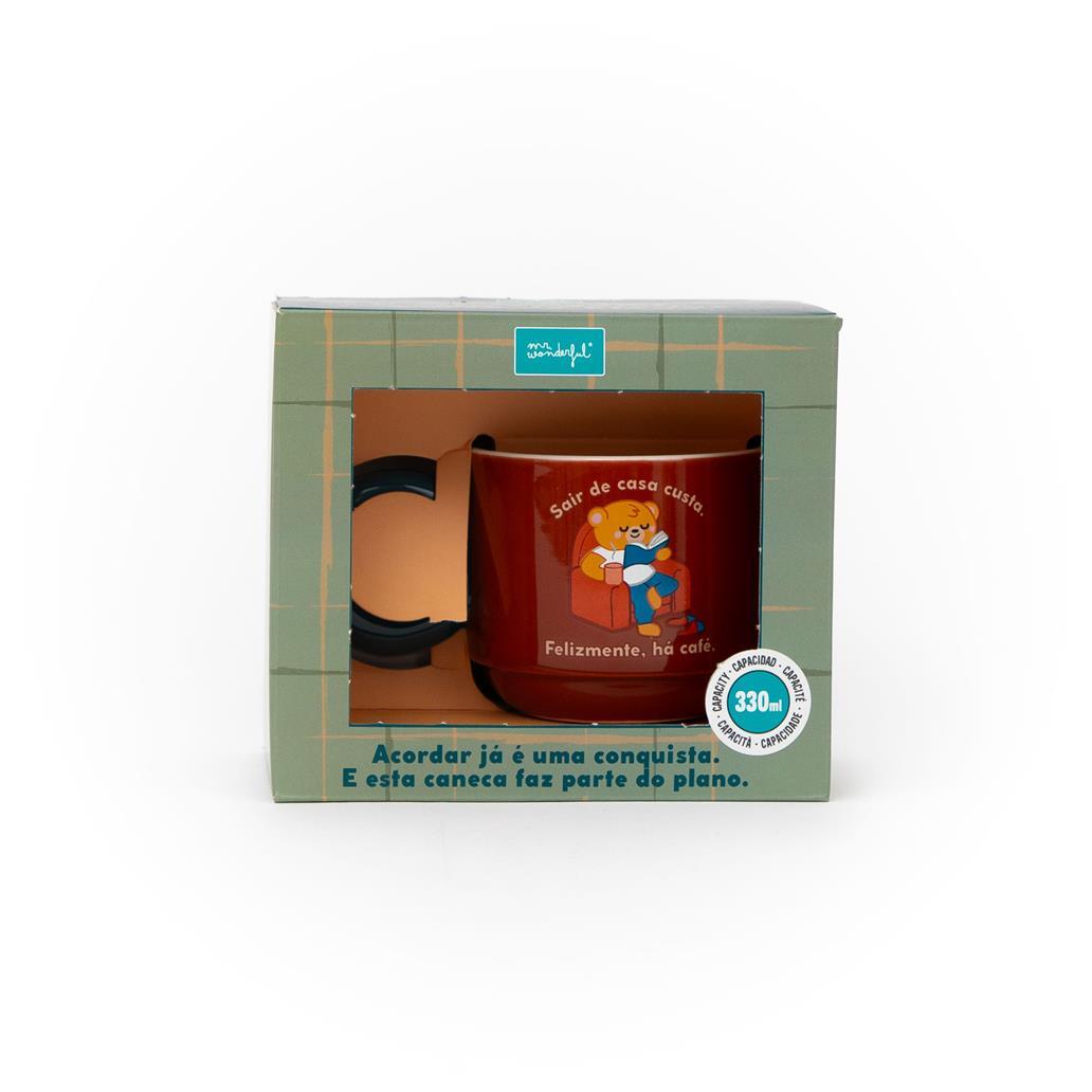 Caneca Urso "Saír de Casa Custa. Felizmente, Há Café" Mr.Wonderful