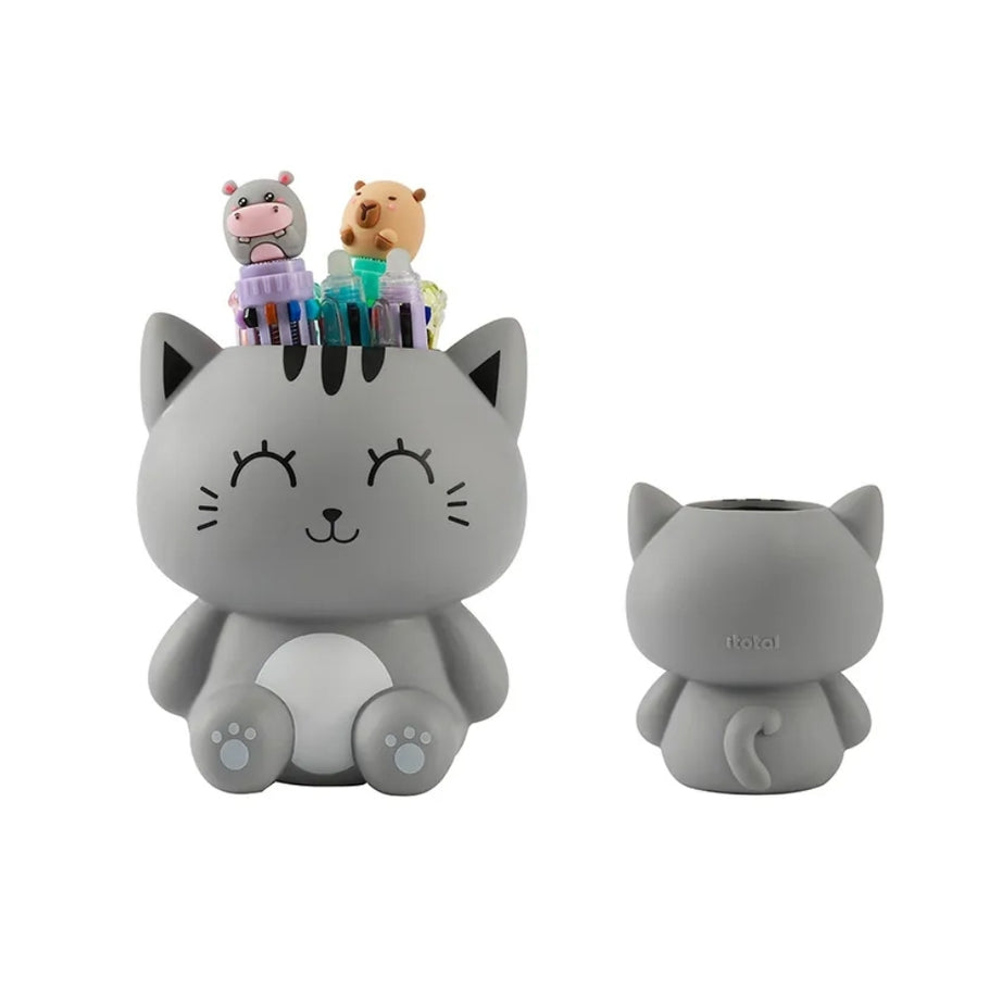 Copo de Secretária Gato Cinza 3D