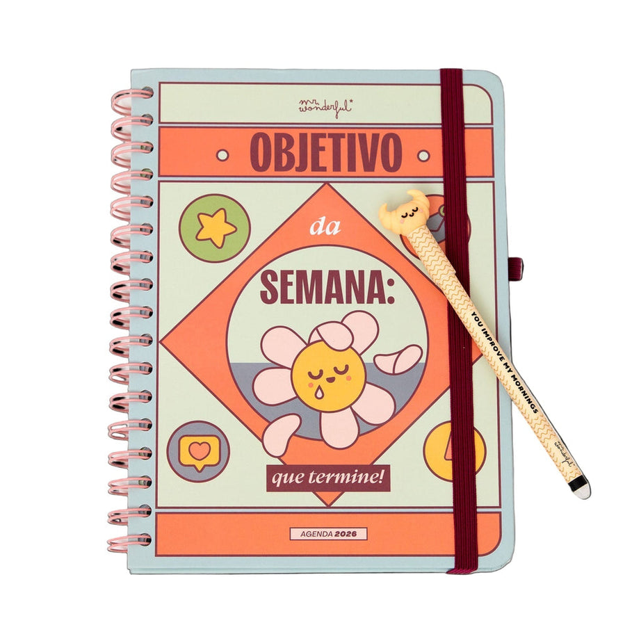 Agenda Semanal Mr.Wonderful 2026 - Objetivo da semana: que termine! - Com Caneta Exclusiva