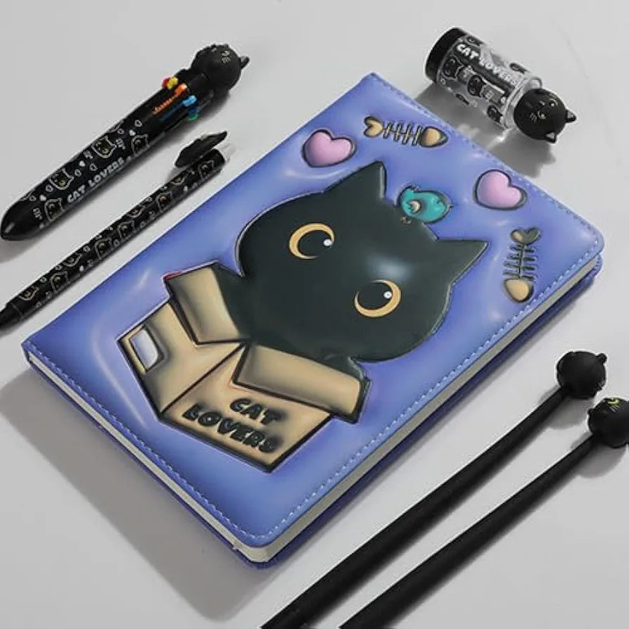 Caderno 3D A5 Gato Preto Folhas Lisas Itotal