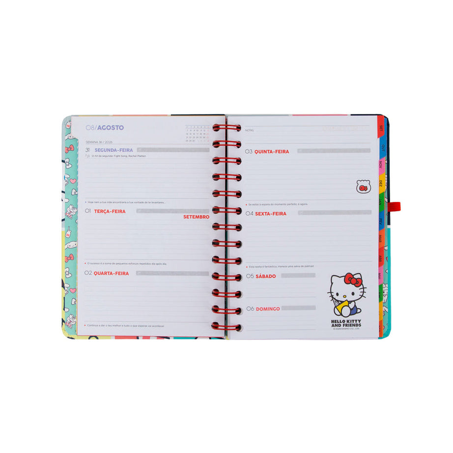 Agenda Semanal Pequena 2026/2027 Mr.Wonderful Hello Kitty & Friends com 3 Canetas Apagáveis "Somos a Melhor Equipa