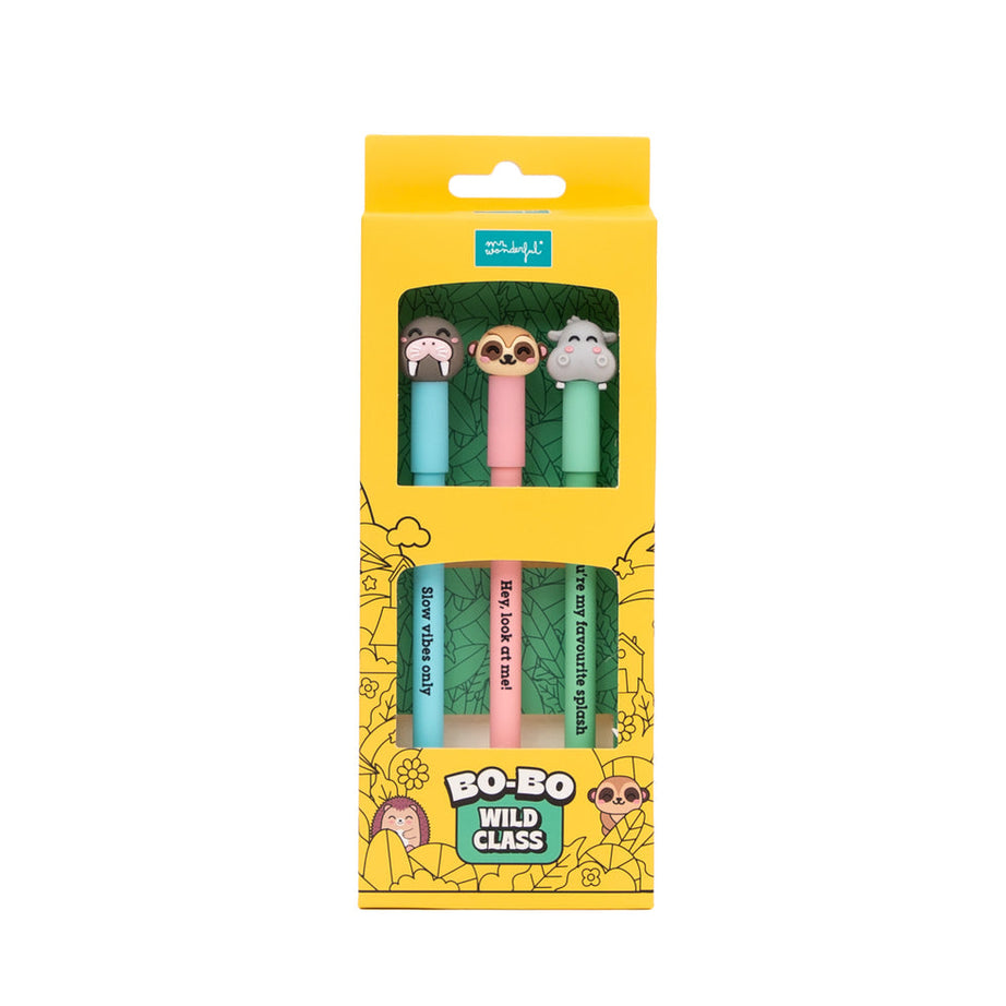 Conjunto 3 Canetas Apagáveis Morsa, Suricata e Hipopótamo Mr.Wonderful