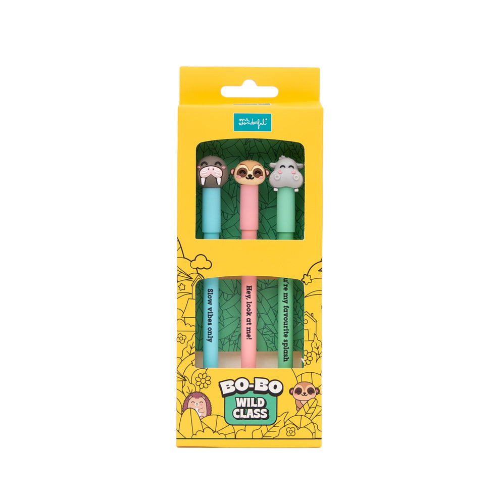 Conjunto 3 Canetas Apagáveis Morsa, Suricata e Hipopótamo Mr.Wonderful