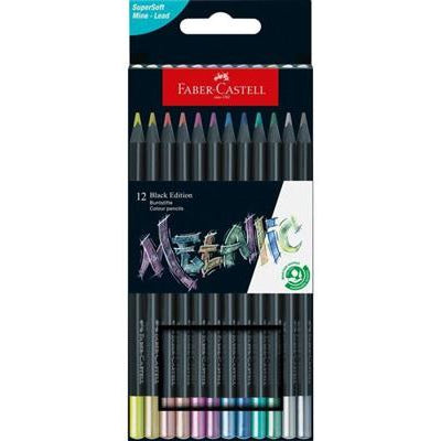 Conjunto 12 Lápis Colorir Black Edição Cores Metálicas Faber-Castell