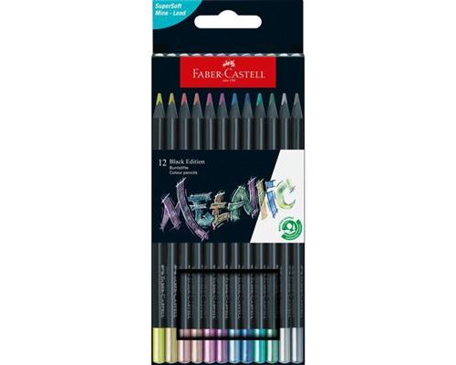 Conjunto 12 Lápis Colorir Black Edição Cores Metálicas Faber-Castell