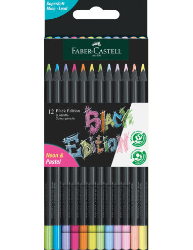 Conjunto 12 Lápis de Colorir Black Edição Cores Pastel/Neon Faber-Castell