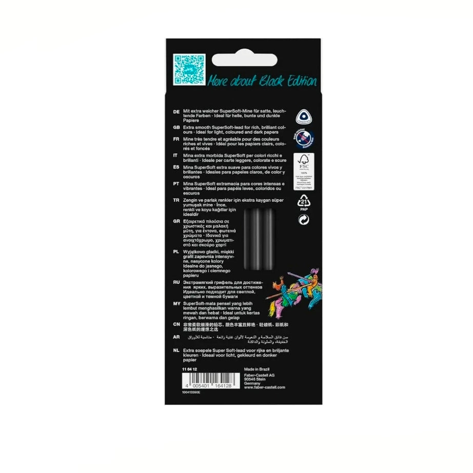 Conjunto 12 Lápis Colorir Black Edição Cores Neon Faber-Castell