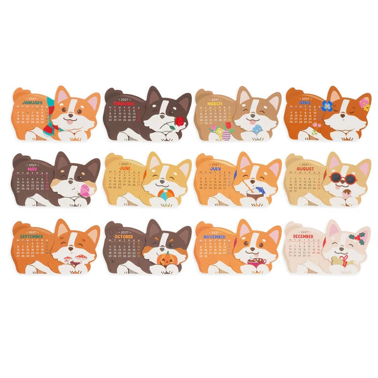 Calendário 2027 Corgi com Base em Madeira Legami
