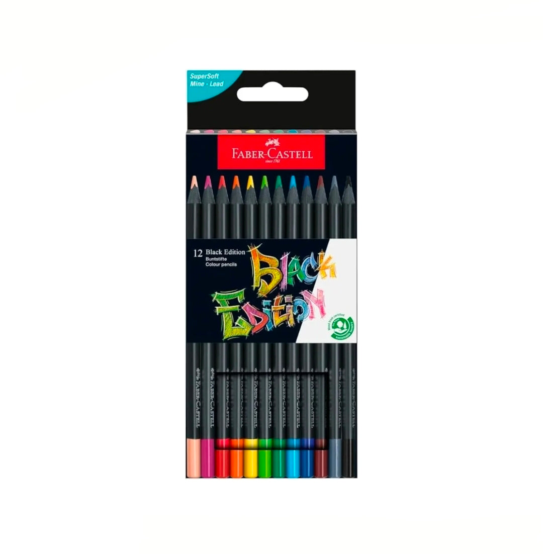 Conjunto 12 Lápis Colorir Black Edição Cores Neon Faber-Castell