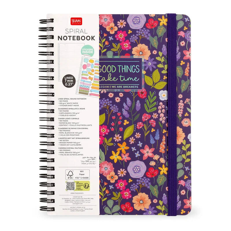 Caderno A4 Pautado Espiral Flores Legami