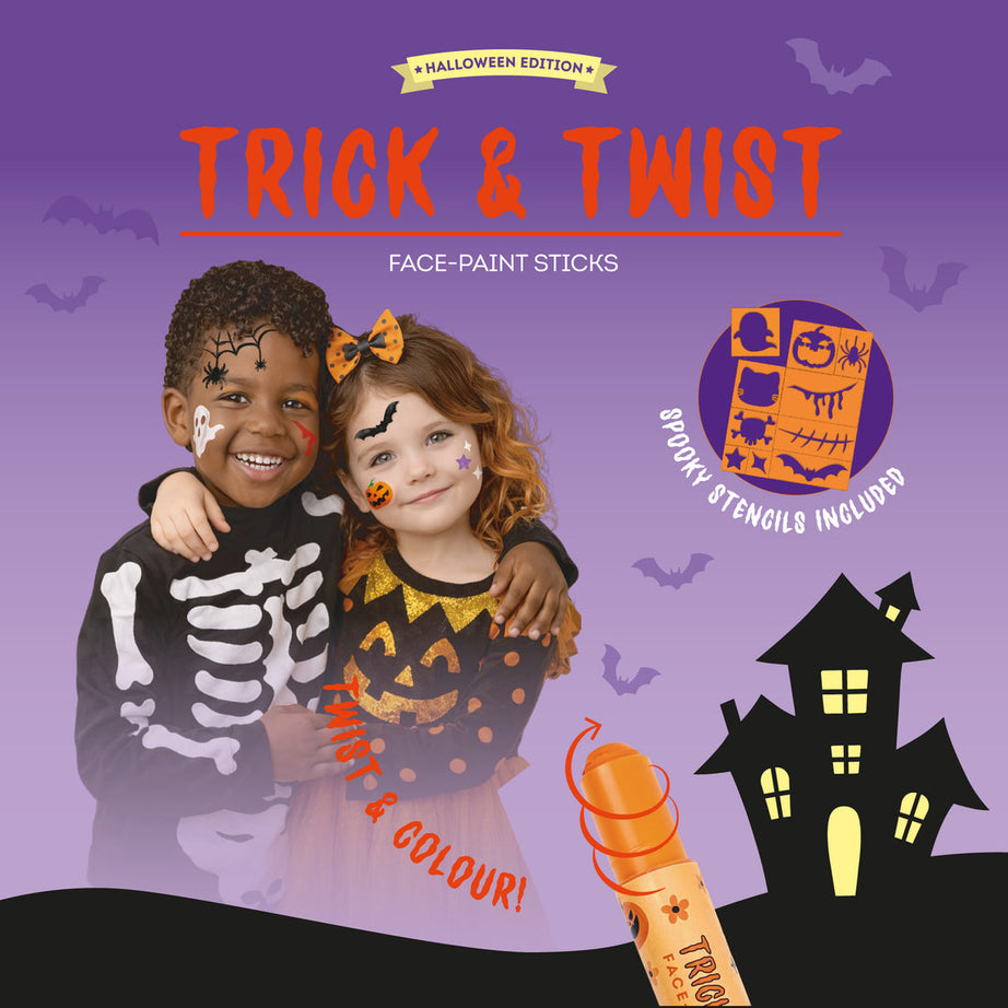 Brevemente - Conjunto de Maquilhagem com 6 Cores e Desenhos Stencils Halloween Legami