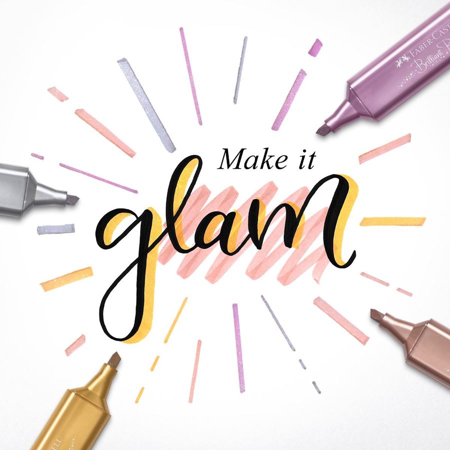 Sublinhador Metálico Dourado Glamoroso com Glitter Faber-Castell