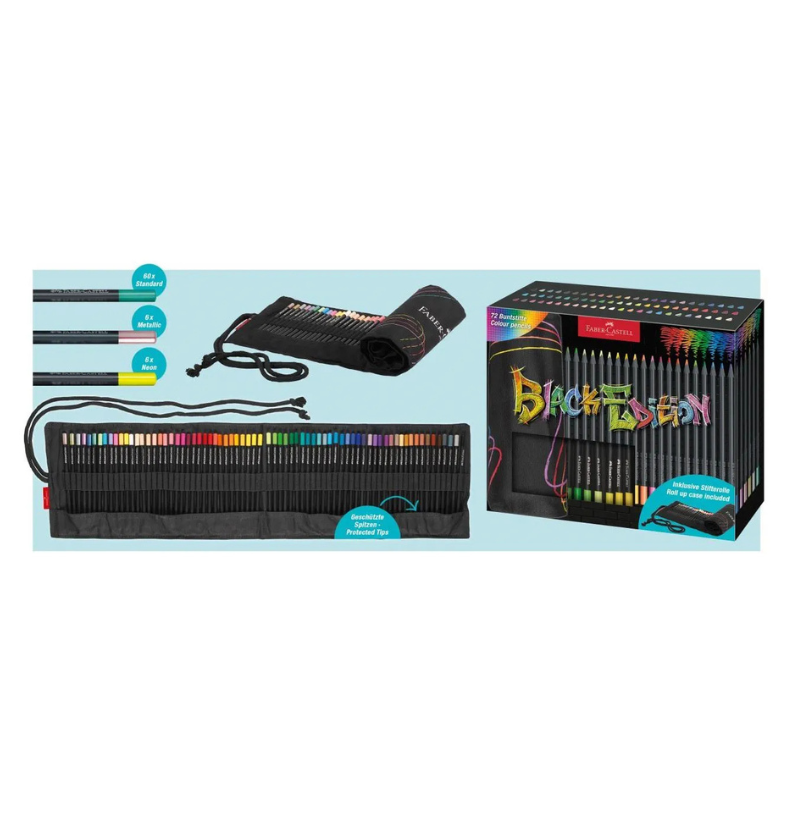 Estojo Black Edition Roll-up com 72 Lápis de Colorir Faber-Castell
