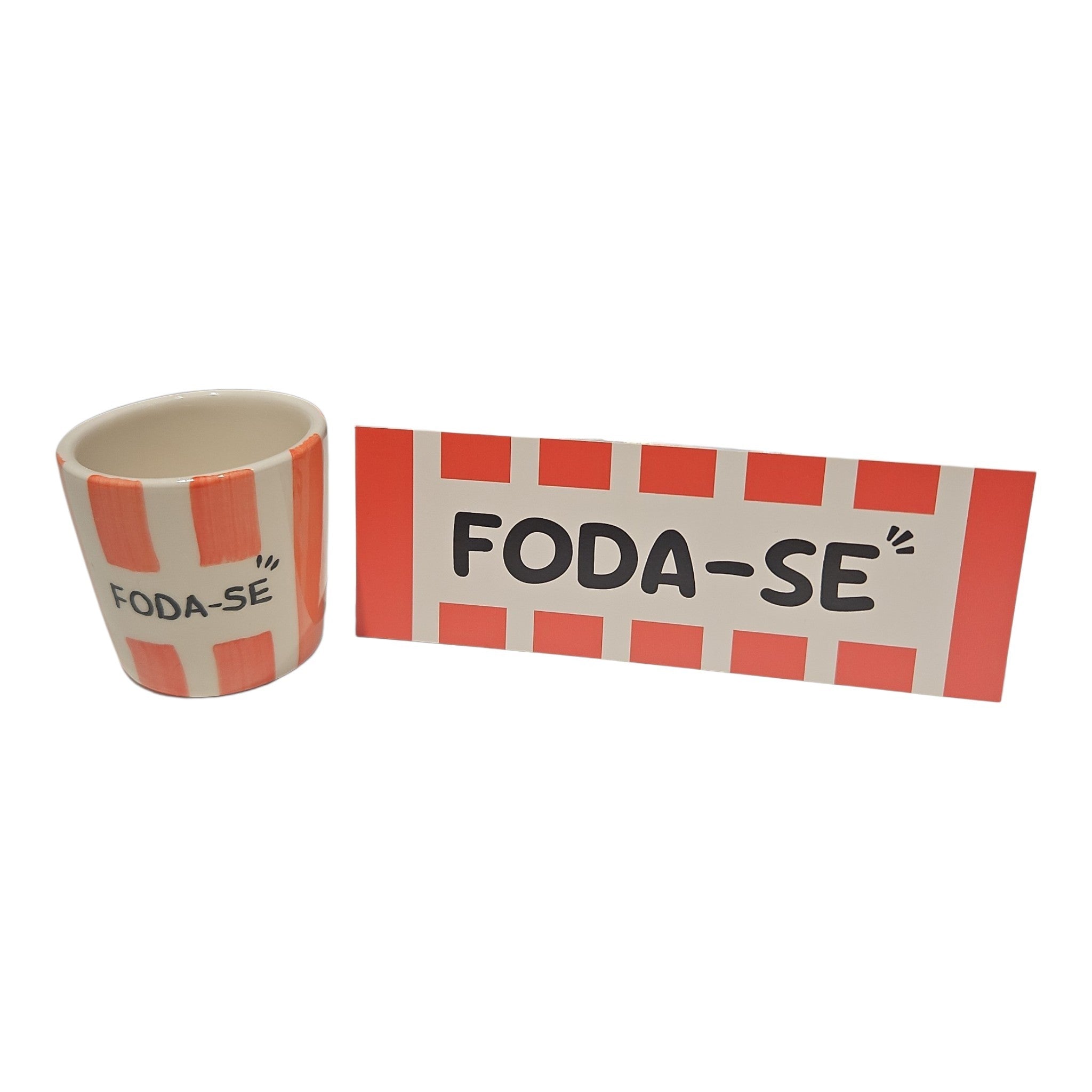 Copo Café "Foda-se" e Marcador de Livros Listrados