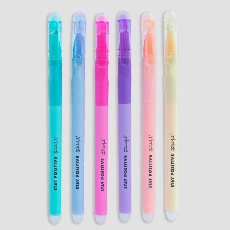 Conjunto 6 Canetas Apagáveis em Estojo Transparente "Stay Positive" Mr.Wonderful